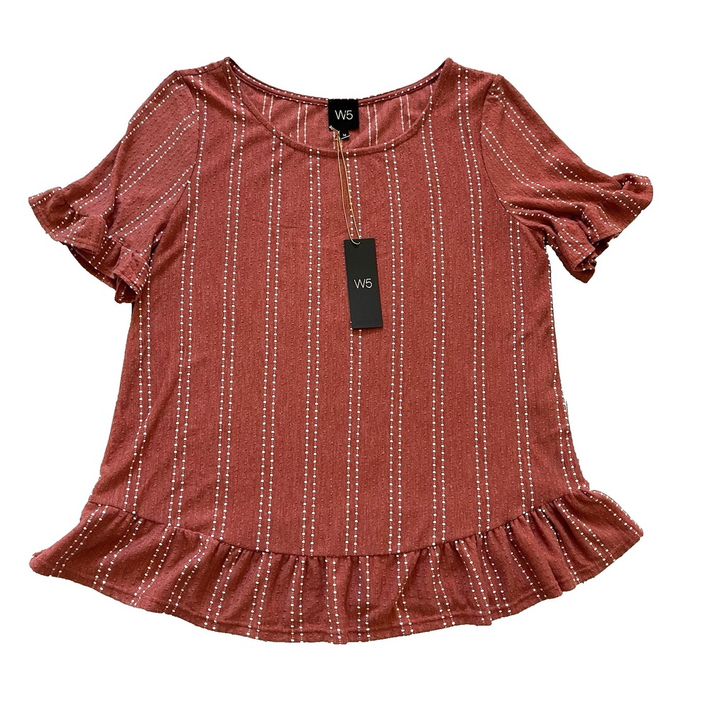 New Boho Ruffle Short Sleeve Top Women M 8 10 Swiss Dot Stripe Western Cowgirl